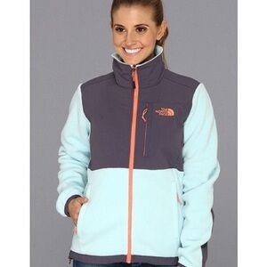 The North Face Denali Jacket size Medium aqua blue and grey with peach/orange